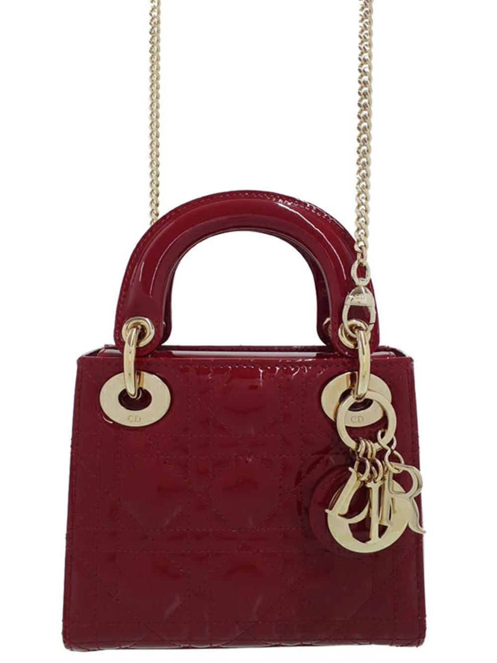 Christian Dior red patent leather Lady Dior bag Cannage quilted